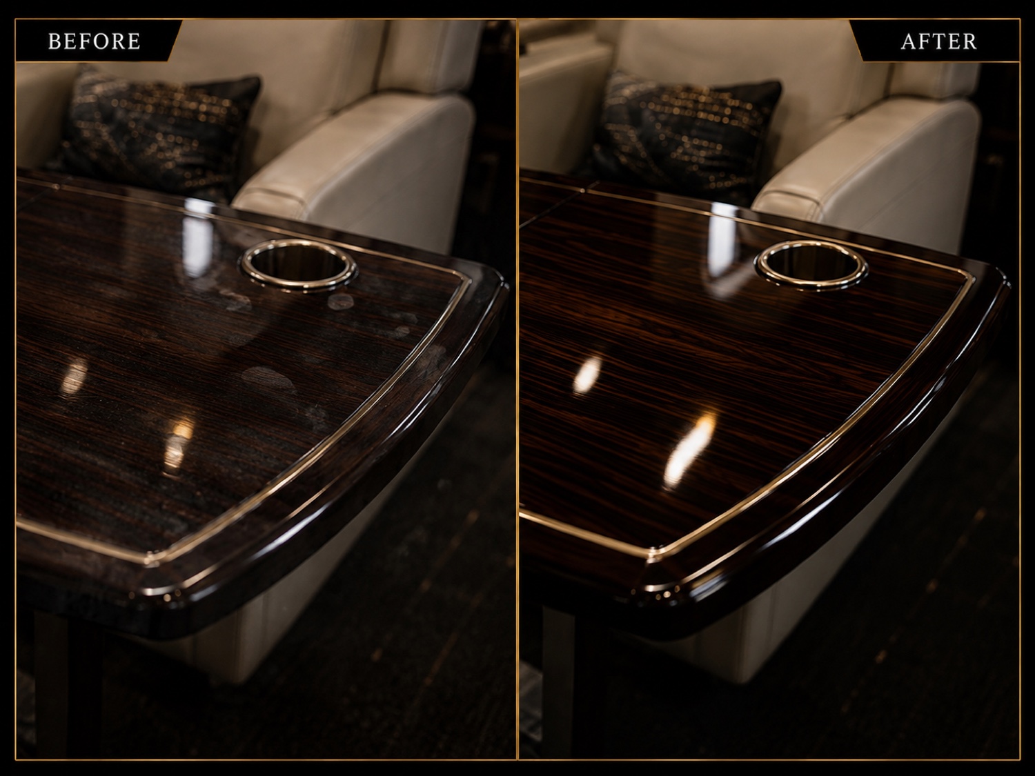 Before and after cabin table detailing