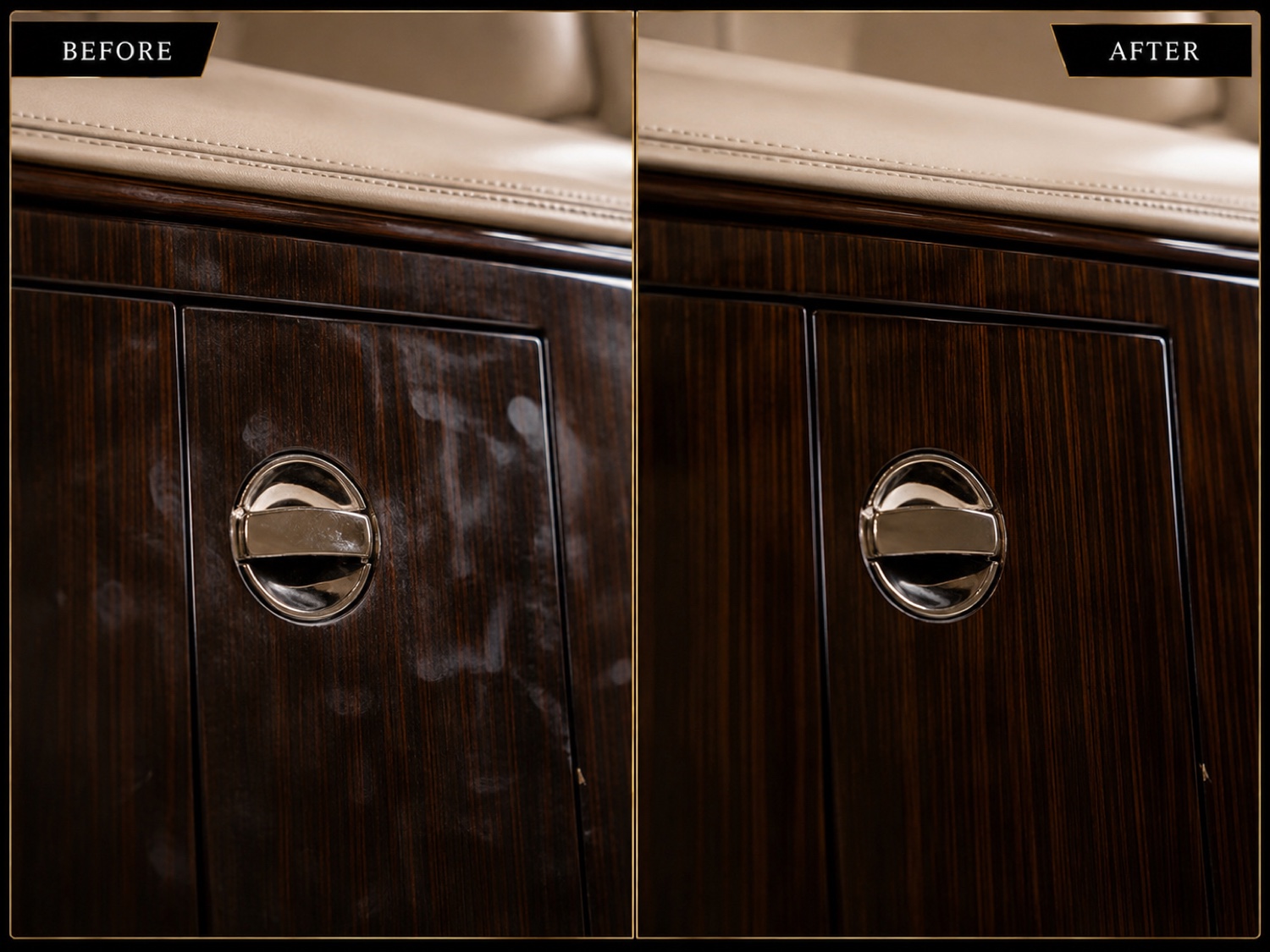 Before and after wood veneer detailing
