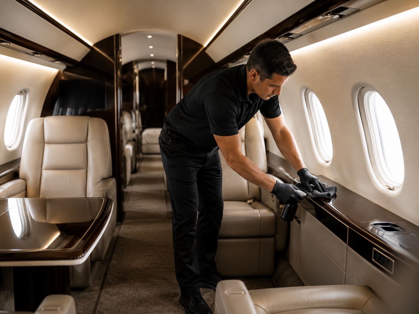 Aircraft cabin interior cleaning