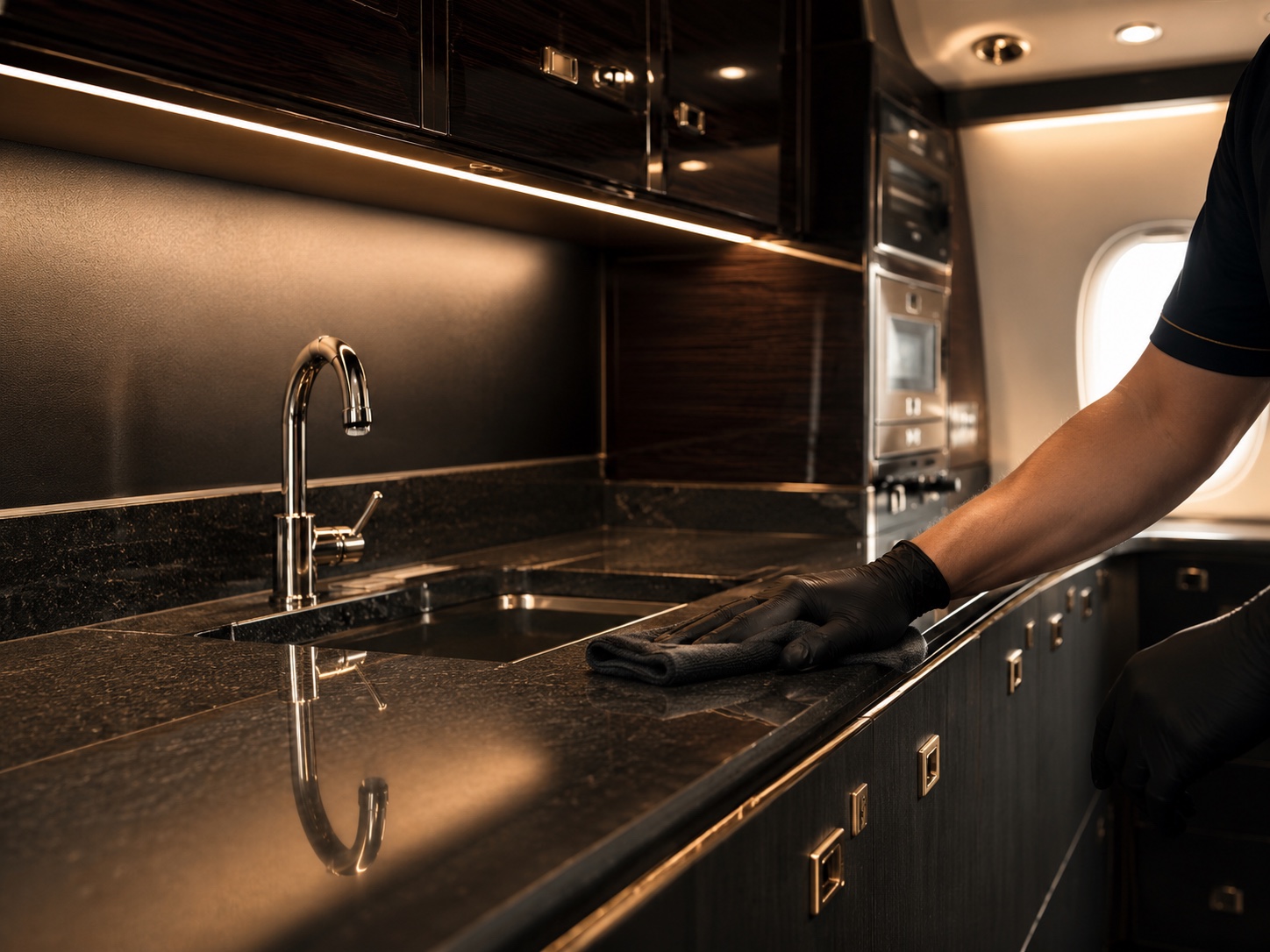 Private jet galley cleaning